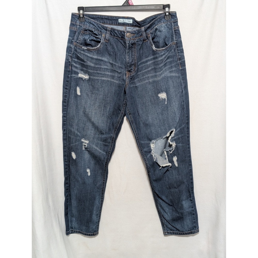 Mudd Tomboy Jeans Womens 11 Dark Wash Distressed Ripped Tapered Leg Denim Pants